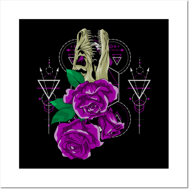 purple rose skull dinosaurs Wall Art by SHINIGAMII